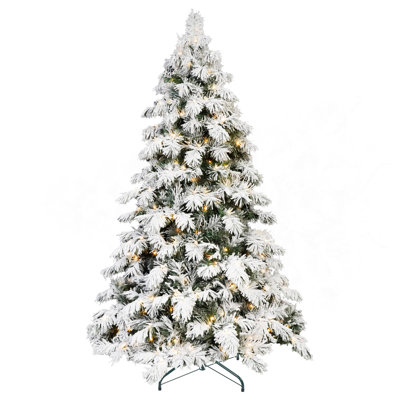 Arbre de Noël en forme d'épouvantail enneigé 8 pi avec 470 lumières à DEL blanc chaud, 1242 pointes de mémoire en PVC, poteau électrique et structure à charnières - arbre de Noël réaliste enneigé