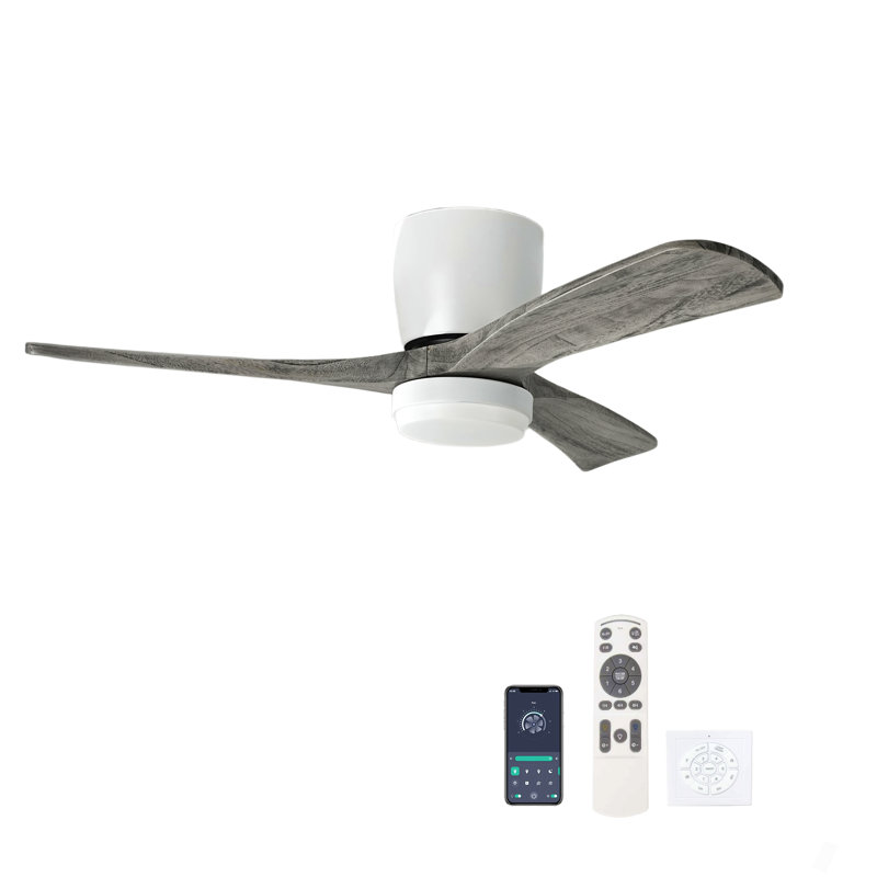 42" Solid Wood Ceiling Fan With Light-Flush Mount, Dc Motor, Black/Gray