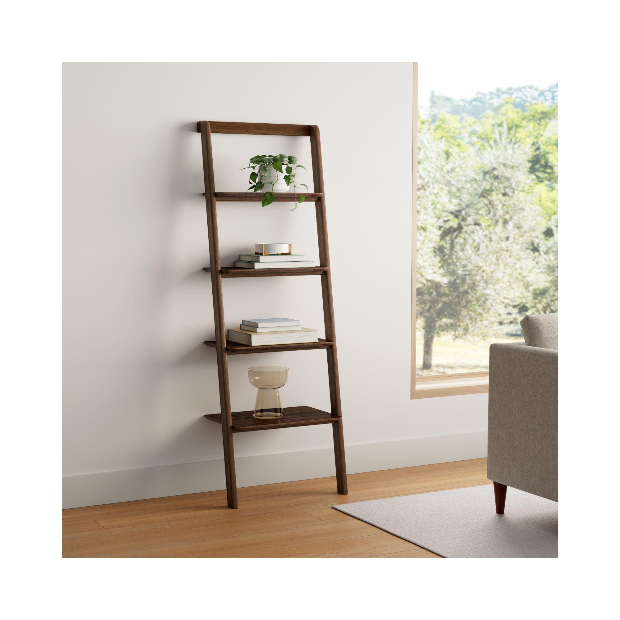 Lacey Narrow Ladder Bookcase, Black Walnut