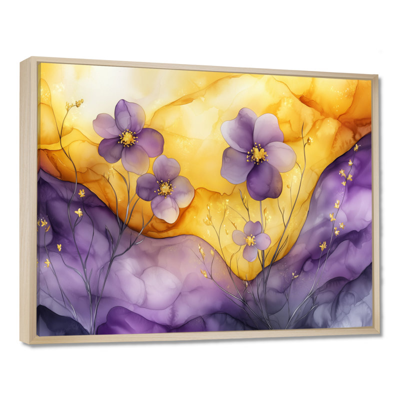 Lavande, fleur de pommier, art mural sur toile, H 30 po x l 40 po, Cadre flottant, Blanc