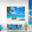 Reproduction de photo de plage, reproduction de photo sur la côte de l'océan turquoise - Plage turquoise avec chaises-631176991-631176983