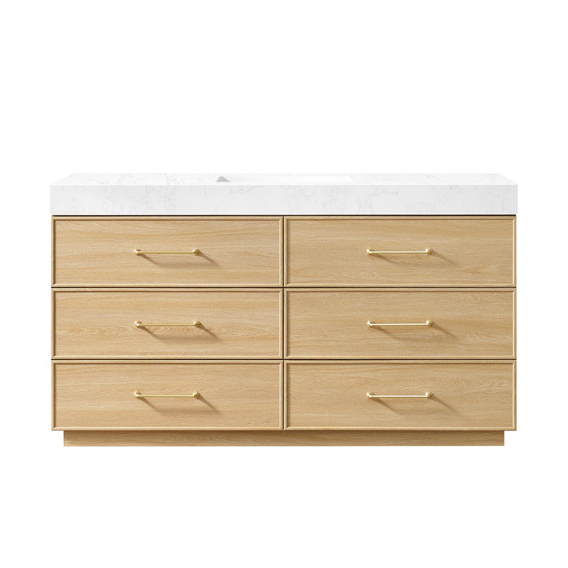 Ensemble de meuble-lavabo à simple cuve 60 po Turin avec plateau en pierre composite à grain blanc Turin, 60" Single Sink
