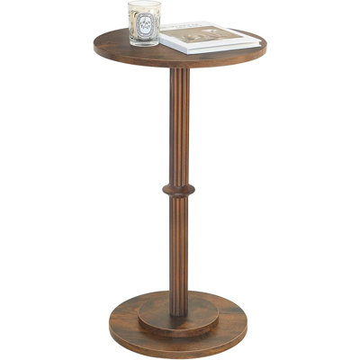Small Side Table For Small Spaces, Modern Round End Table With Fluted Wood Leg, Rustic Brown