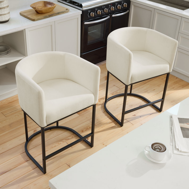Upholstered Counter Stool with Metal Frame, Beige