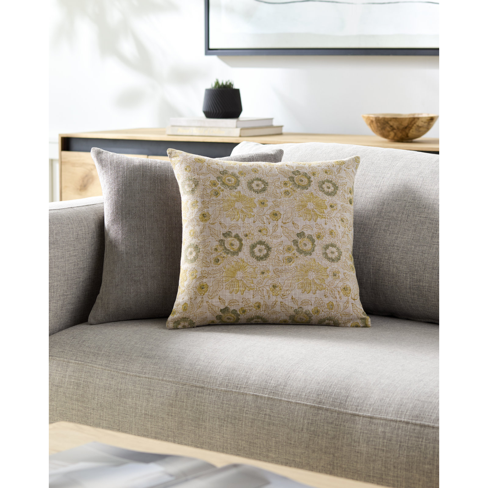 Tambra Floral Linen Pillow Cover, 18" x 18", Down