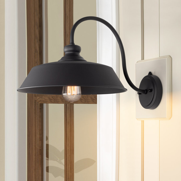 Farmhouse Outdoor Gooseneck Barn Wall Lantern with Dusk to Dawn in Matte Black