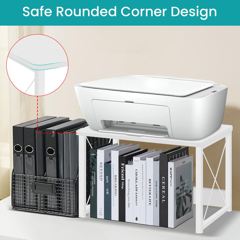 Desktop Printer Stand With Storage, Printer Stand Shelf Desk Organzier For Home/Office, Modern Wood Printer Riser Under Desk Small Table