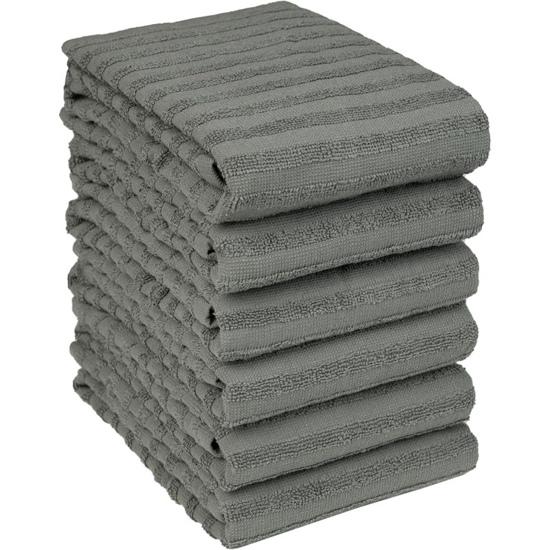 Premium Kitchen Towels, Solid Hand Towels (20”X 28”, 6 Pack) Highly Absorbent With Hanging Loop Anthracite
