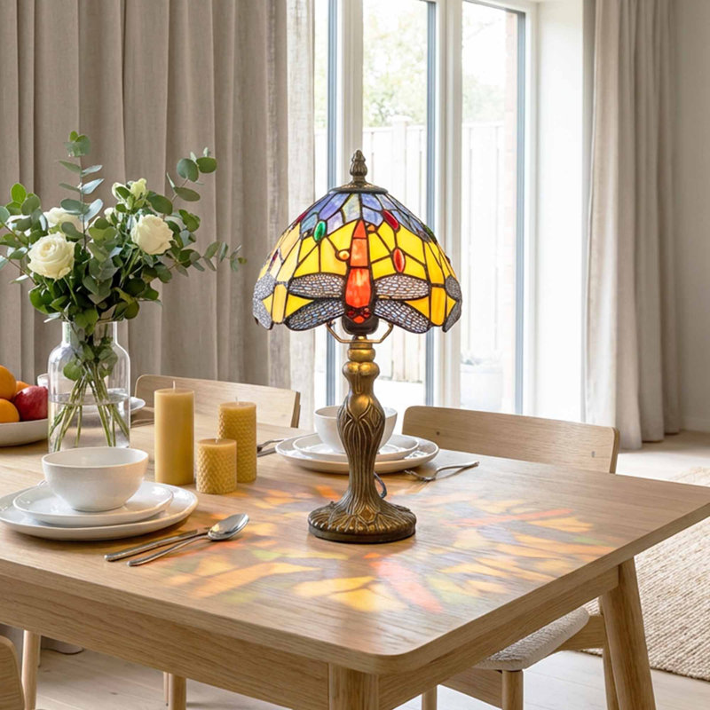 Lampe de chevet en verre coloré de 14,7 pouces de hauteur avec ampoules Tiffany