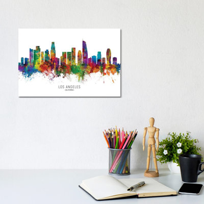 Los Angeles California Skyline by Michael Tompsett - Wrapped Canvas Painting