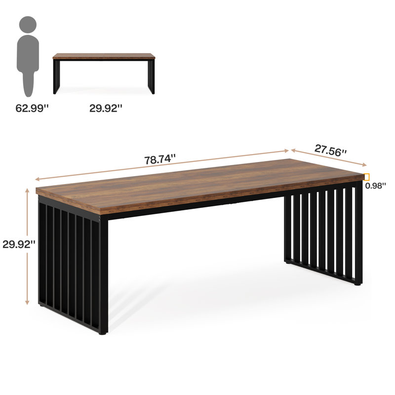 Zaiveon 78.74" Iron Dining Table(Chairs not included), Black, Brown