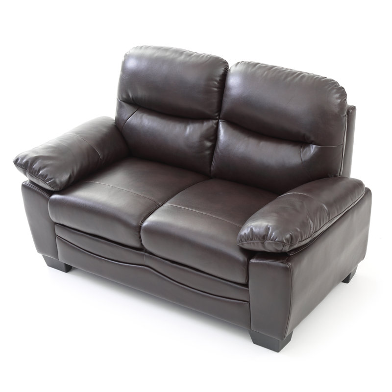 Mouton Marta Faux Leather Loveseat, Dark Brown Faux Leather, 35"H x 59"W x 33"D