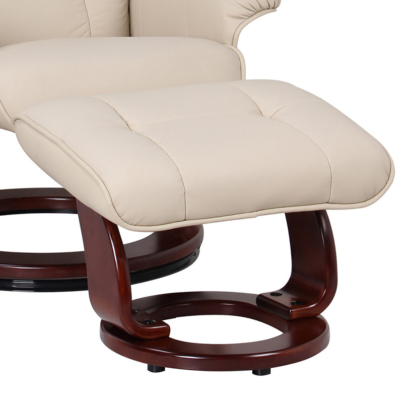 Célia Leather Swivel Recliner with Ottoman, Beige
