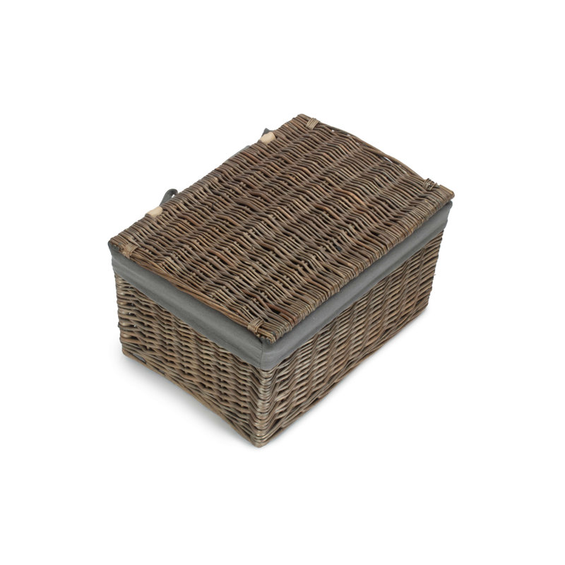 Wicker Large Lined Storage Hamper Basket, Antique Wash/Grey Lining 