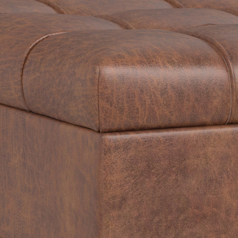 Mariah 34"W Upholstered Coffee Table Storage Ottoman with Lift Top and Solid Wood Legs, Brown