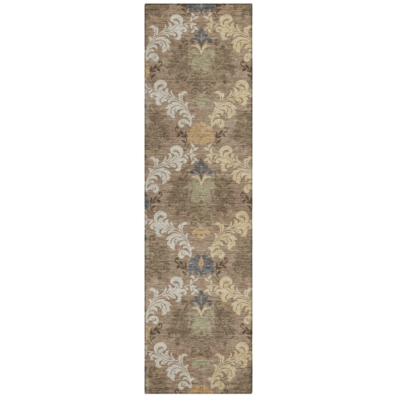 Machine Washable Indoor/Outdoor Chantille ACN2544 Damask Rug, Runner 2'3" x 7'6", Brown