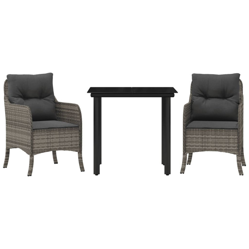 Ensemble repas avec coussins en rotin Vidaxl, Gris foncé / Gris, H 29,1 po x l 31,5 po x P 31,5 po, 2