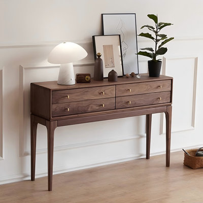 Mid-Century Modern Walnut Rectangular Storage Console Table