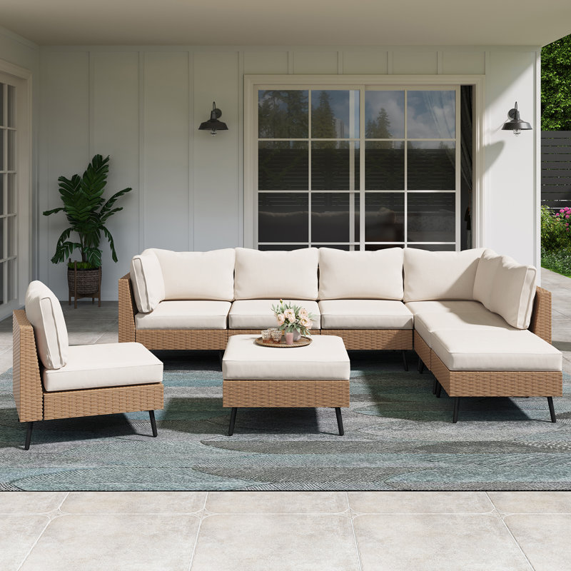 Greysun 8 - Person Modular Patio Conversation Sets with Cushions, Beige