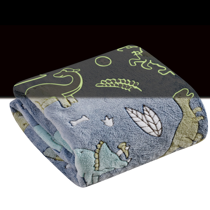 Jeté Ben & Jonah Glow In The Dark Grey Dino Friends - Polyester doux 50 X 70 pouces