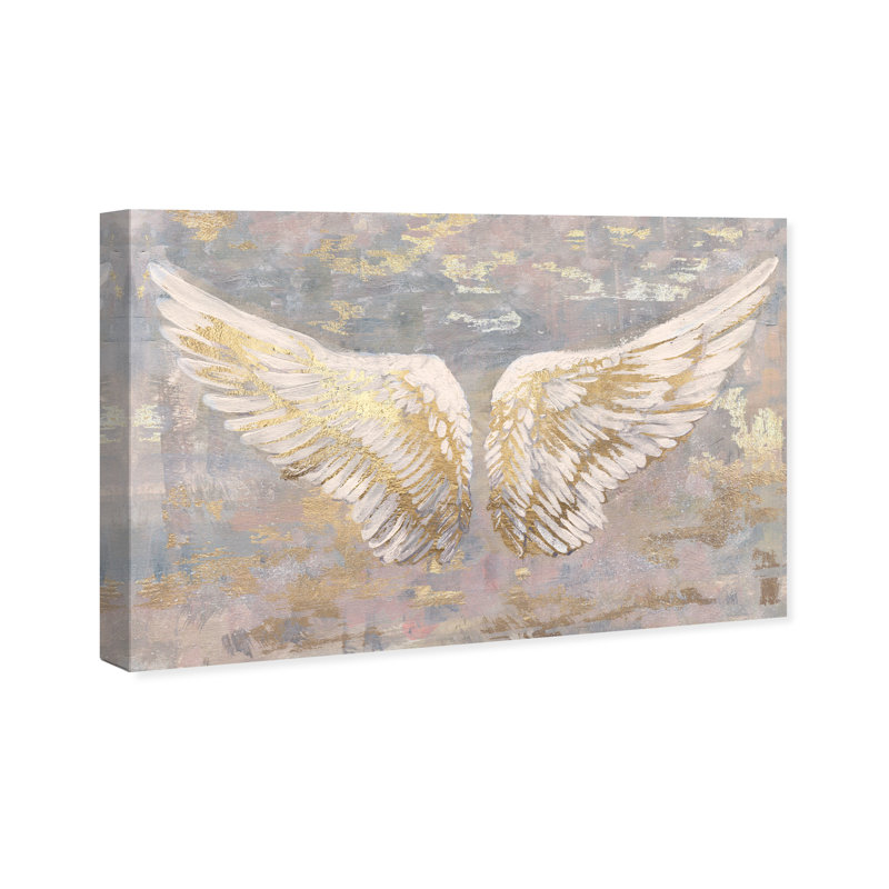 " Fashion And Glam Wings Of Gold Wings ", Wrapped Canvas, 16" H x 24" W, No Frame