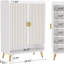 Armoire à chaussures 29,6 po en bois blanc et or avec portes, range-chaussures à 7 niveaux-1875000778-1875000781
