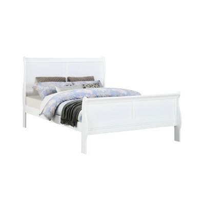 Lit simple en bois massif - blanc avec fond de tiroir et tête de lit en métal de style contemporain français