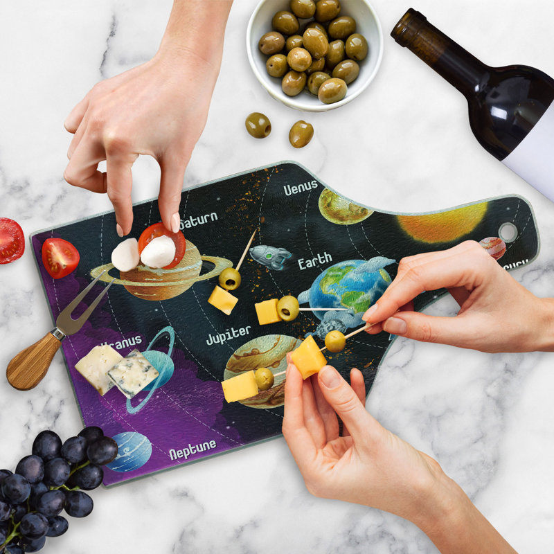 Ambesonne Milky Way Tempered Glass Cutting Board Solar System Planet Multicolor