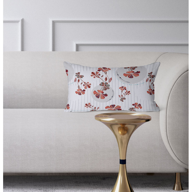 Circular Garden  Rectangular Throw Pillow, White/Red