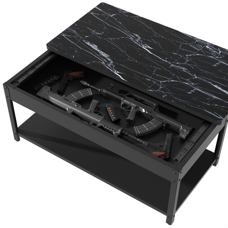 Rectangular Double-Layer Coffee Table With Hidden Storage Compartment And Fingerprint Lock