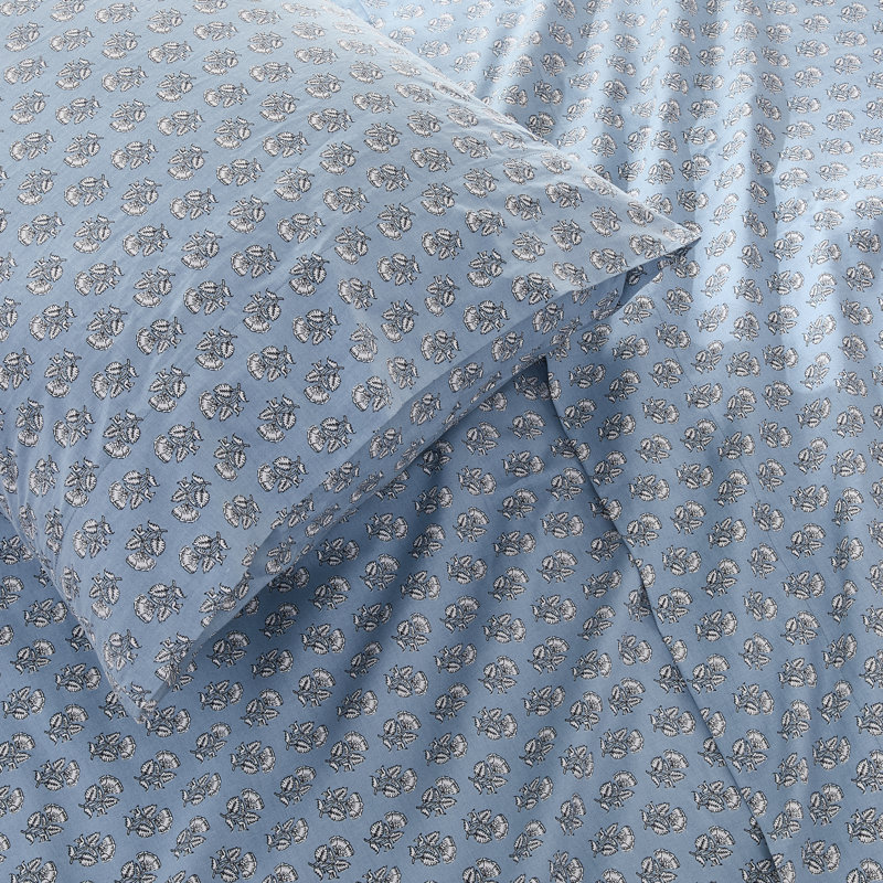 Freesia Cotton Sheet Set Blue, Twin Sheet Set with 1 Pilowcase