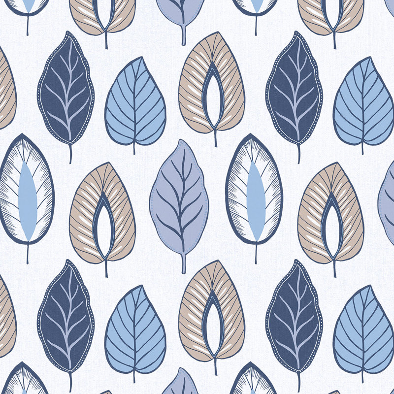 Papier peint floral, Beige / taupe / bleu marine