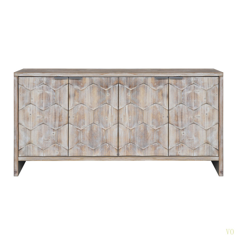Armoire de rangement à 4 portes en bois de style campagnard Accent, Bois naturel délavé