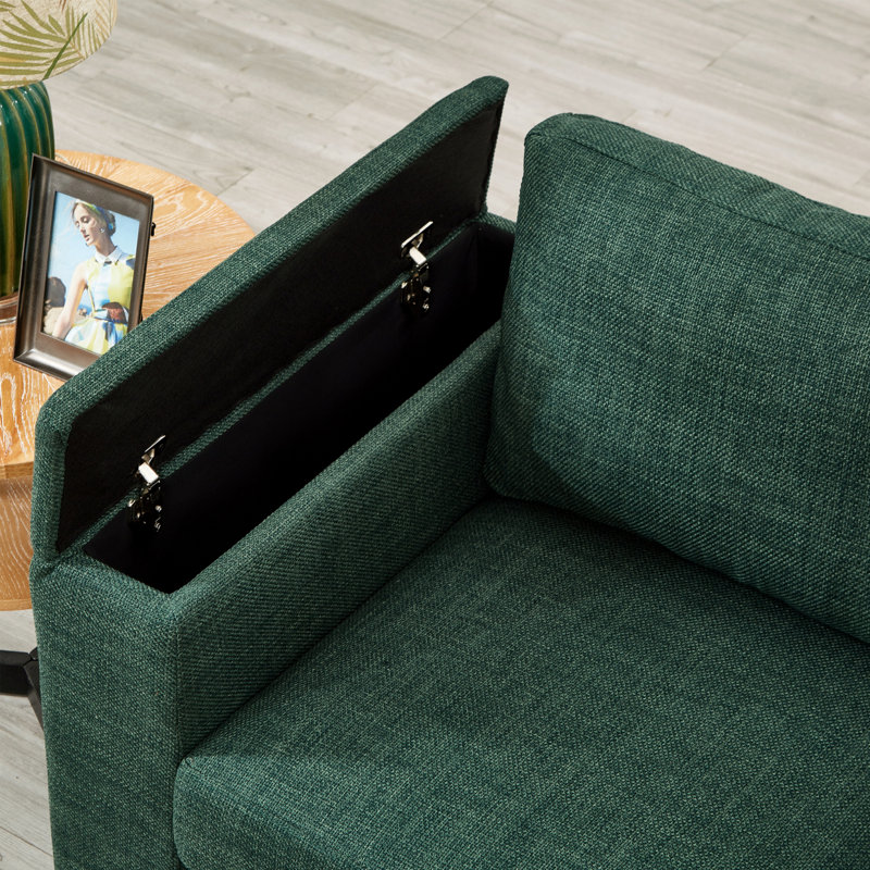 Canapé de salon 93,7 po en tissu de style moderne, canapé à accoudoirs carrés avec porte-gobelet, canapé de rangement, revêtement en polyester vert.