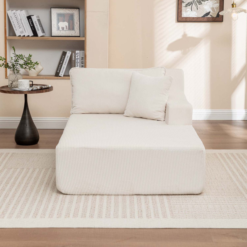 Chaise longue avec accoudoirs avec coussin, Orienté à droite, Blanc