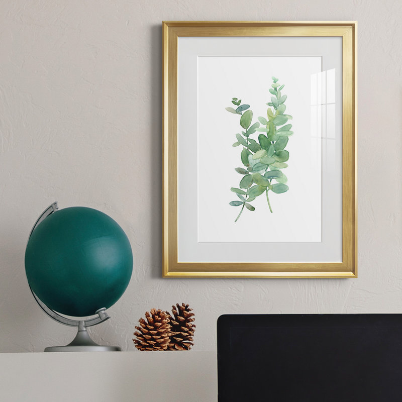 Eucalyptus I - Peinture sur toile encadrée, H 24,5 po x l 18,5 po x P 1 po, Or