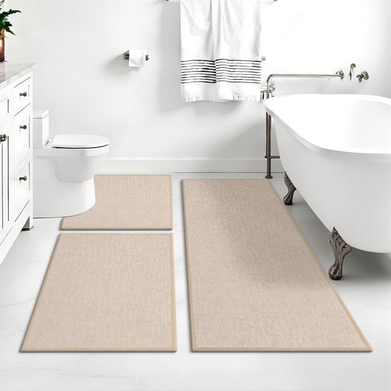 Tapis de bain texturé absorbant antidérapant (ensemble de 3, Beige