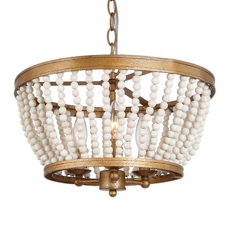 Lustre à 3 lumières avec décorations perlées Hatfrneld, Blanc