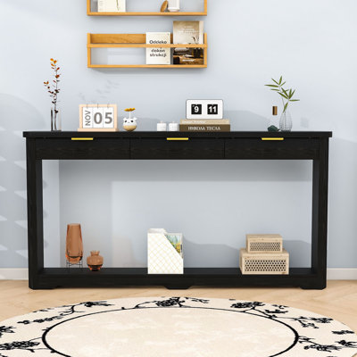 Wavy-Patterned Storage Console Table with 3 Drawers and Open Shelves