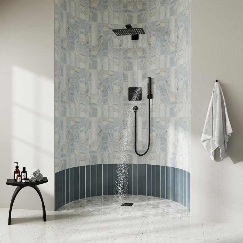 Système de douche thermostatique mural à double fonction avec pomme de douche à effet de pluie 12 "avec douche à main CASAINC 