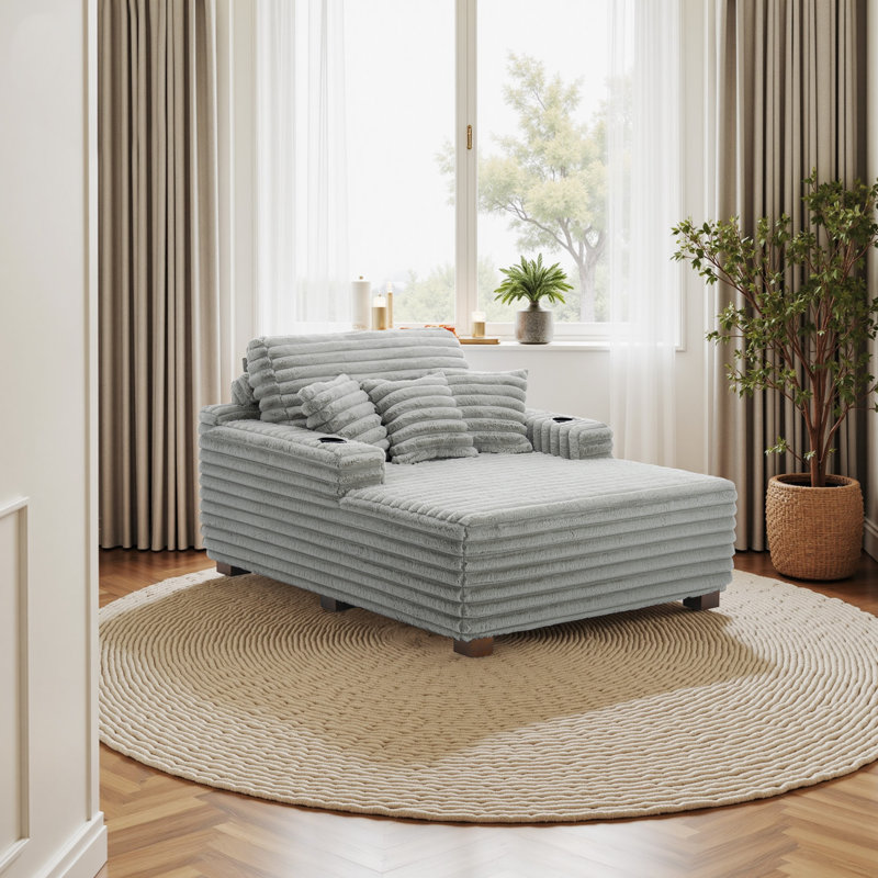Upholstered Chaise Lounge, Light Grey