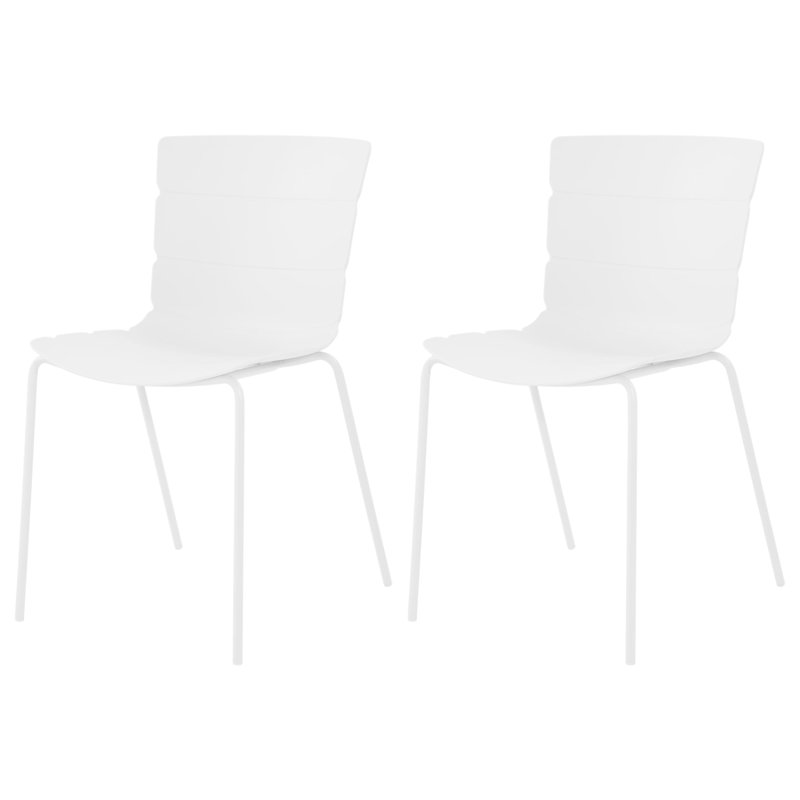 Bali Pair of Kitchen Chairs - Ribbed Plastic Seat with Matching Metal Legs, White