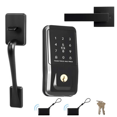 Keyless Entry Door Lock with Handle Set, Touchpad Electronic Deadbolt with IC Card, Customizable User Codes, Keyed Entry, Auto Lock, Anti-Peeking Password, Backlit, Matte Black, Designed for Home