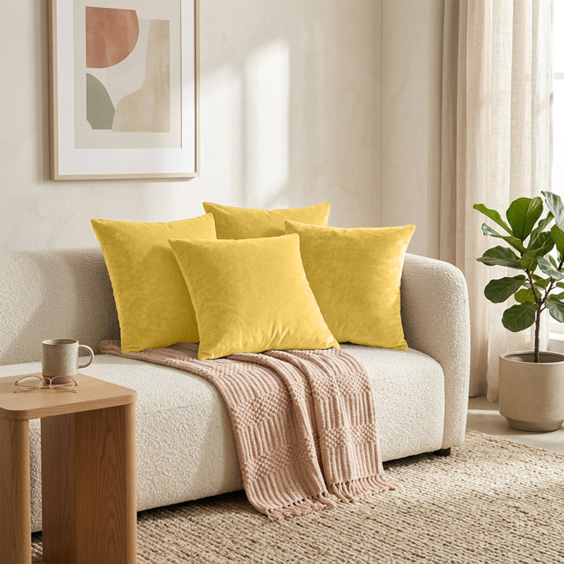 Plain Velvet Cushion Cover-(Pack of 4), Ochre