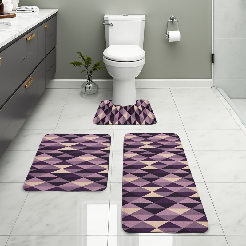  Ensemble de tapis géométriques pour salle de bain 3 pièces
