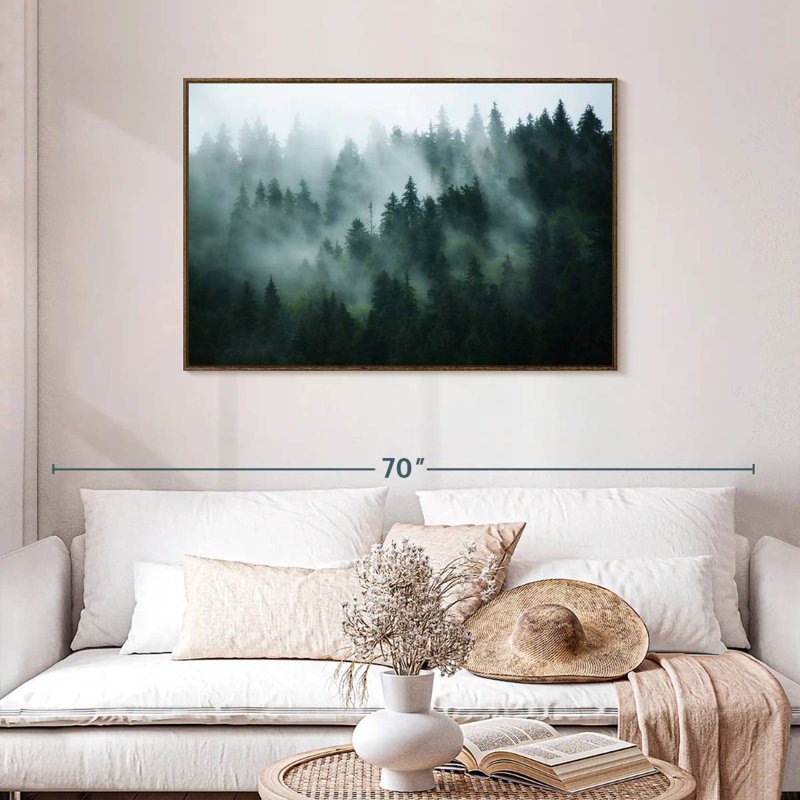 Forêt de sapins brumeux, Cadre flottant noyer, 40 po x 27 po
