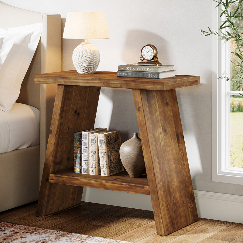 Solid Wood Pedestal End Table, Brown