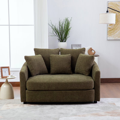 56.3" W Upholstered Oversized Barrel Chair, Single Sofa Chair With Pillows