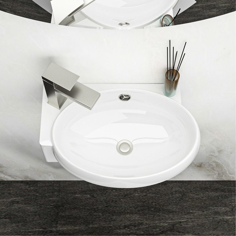 Lavabo de salle de bain mural en céramique blanc 16 x 11 pouces, trou de robinet simple, surface d'absorption d'eau lisse et faible, acide, convient au décor