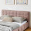 Grand lit tapissier, structure de lit rembourrée confortable, tissu chenille, avec tête de lit et base de lit solide. Avec tiroir de rangement - rose (88,5 po x 68,5 po x 31 po)-1012157777